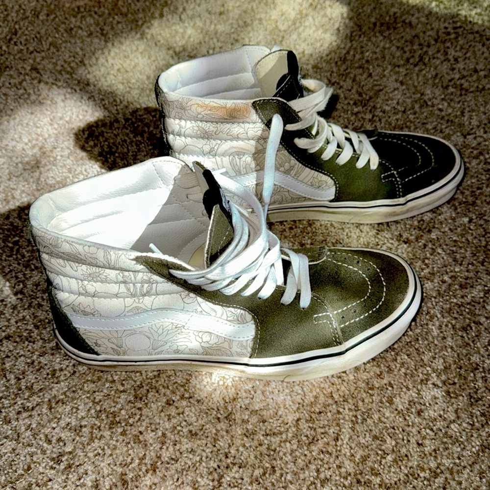 Green Floral High Top Vans